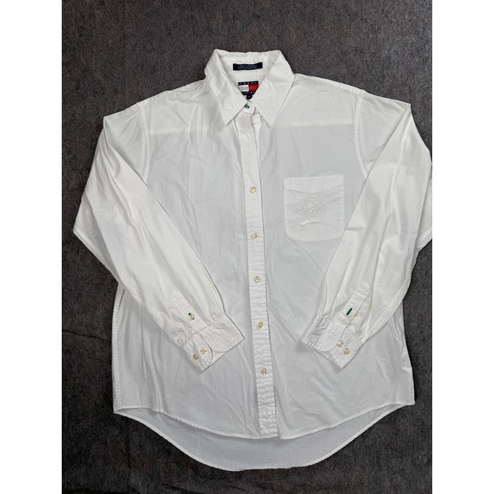 Tommy Hilfiger Womens White Cotton Button Down Shirt Crest Logo Size 6